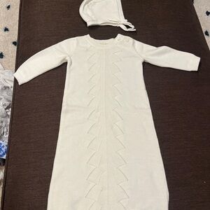 Baby knit gown with bonnet . Boy or girl.